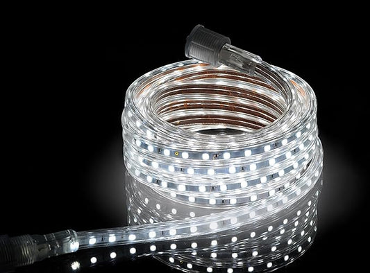 CBconcept UL Listed, 65 Feet,Super Bright 18000 Lumen, 6000K Pure White, Dimmable, 110-120V AC Flexible Flat LED Strip Rope Light, 1200 Units 5050 SMD LEDs, Indoor Outdoor Use, Ready to use