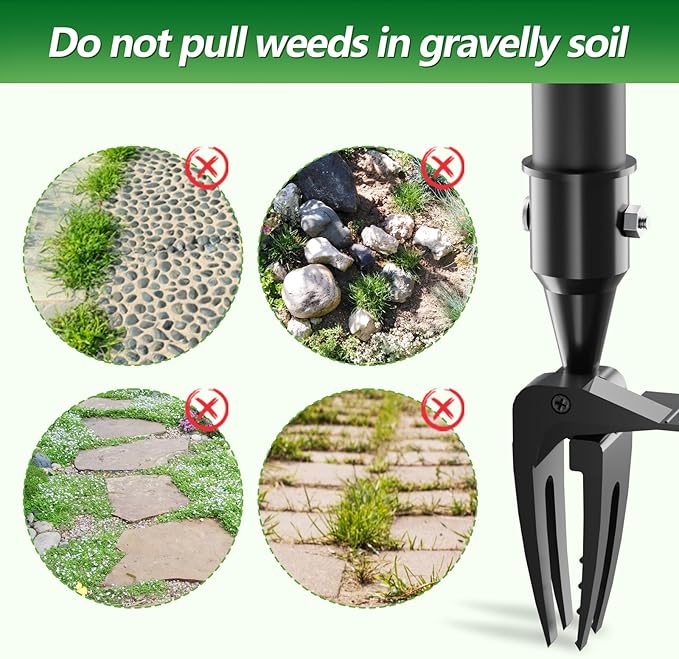 Stand Up Weed Puller Tool, 2-in-1 Weed Puller with 4 Claw Head & Rake, Effortless Root Puller for Dandelion & Weeds, No Bending or Kneeling, Ergonomic Garden Tool for Lawn & Yard Care