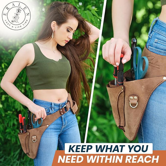 Leather Garden Utility Belt for Women - Florist Tool Holster, Gardening Apron - Gift Box Included, Hammer Holder
