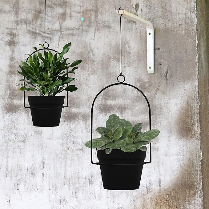 Gardzen 3 Packs Hanging Pots for Plants Outdoor & Indoor, Black Hanging Planter, Pot Hangers for Plant Flower