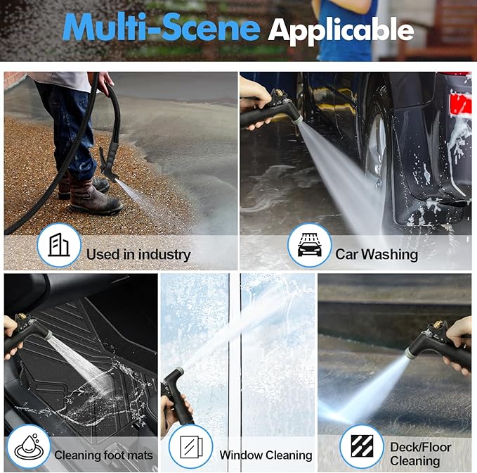 SPECILITE 5/8" Hot/Cold Garden Hose 50 ft with Industrial High Pressure Nozzle, Flexible & Lightweight, 600psi Burst Rubber Water hose -50℉-158℉ With 3/4"Stainless Steel Fittings for Yard, Black