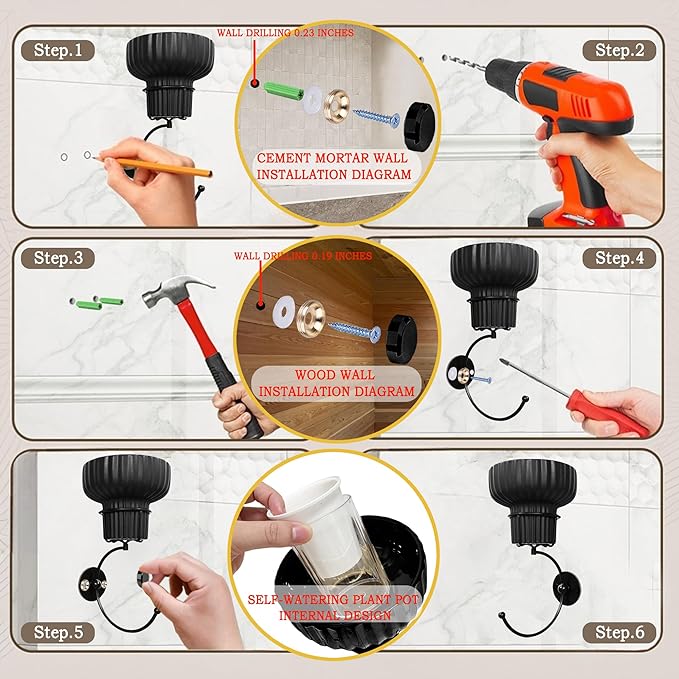 Hanging Plant Wall Vessel for Flowers with Hook, Indoor Outdoor Boho Bathroom Decor Wall Art Planter Mounted Vase (Black)