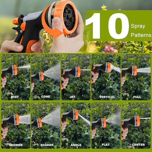 Garden Hose Nozzle with Adjustable 10 Watering Patterns,Hose Spray Nozzle with Slip Resistant High Pressure,Water Hose Nozzles Sprayer for Plants & Lawns Watering,Car Washing and Pet Showering Orange