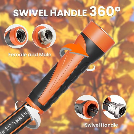 Giraffe Tools Garden Hose 25ft x 5/8", Water Hose Heavy Duty, Flexible, Lightweight Hybrid Hose with Swivel Handle, Male to Female Fittings, Burst 600 PSI