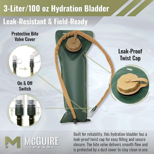M MCGUIRE GEAR Hydration Bladder, 3L/100 oz. Water Bladder, Leak Proof Hydration Pack, Water Reservoir with Insulated Drinking Tube for Hiking, Cycling, and Biking
