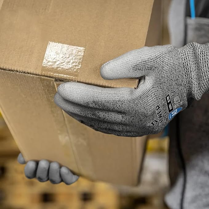 Schwer 12 Pairs ANSI A5 Cut Resistant Work Gloves, Cut Proof Gloves with PU Coating, Used for Metal Fabrication, WoodWorking, Construction, Non Slip, Durable, M, CR3088