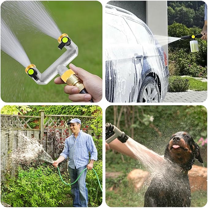 EEEKit Garden Hose Splitter 2 Way, 3/4" GHT Spigot Faucet Hose Pipe Tap Splitter, Nickel-Plated Brass Water Hose Manifold with Shut Off Valve