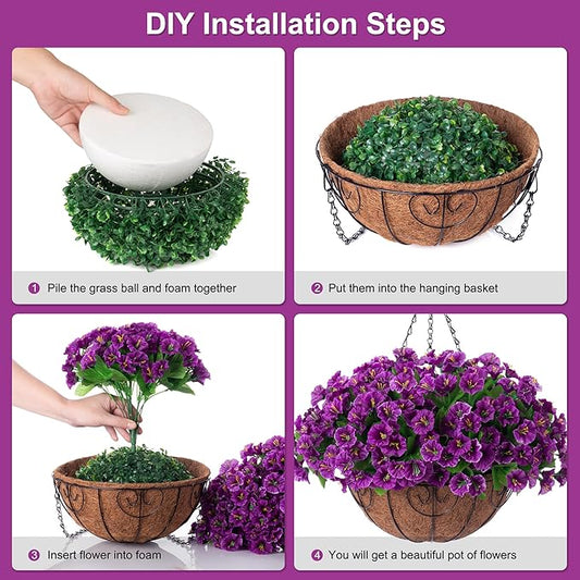 Artificial Hanging Flower Plants with Basket for Spring Summer Outdoor Decoration, Faux Petunias Flowers Fake Morning Glory Planter for Outside Patio Garden Porch Balcony Yard Decor(Lotus)