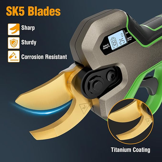 WORKPROX Electric Pruning Shears, 1.26" Cutting Diameter, Brushless Motor, SK5 Titanium-Coated Blades, 2Ah Battery Pruning Shears with LCD Display