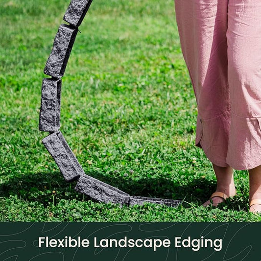 Beuta Landscape Edging | Garden Edging Border | Faux Stone Bricks for Lawn edging, Flower beds, Pathways & Yard Edging– 40 Packs | Each Section Has 6 Bricks 48"L x 4"W x 2.25"H | 120 Spikes |Charcoal