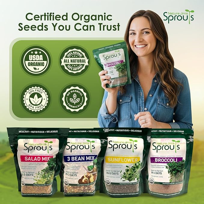 Nature Jims Broccoli Sprouts & Radish Seeds – Organic Broccoli Sprouts, Organic Radish Seeds, Non-GMO for Indoor/Outdoor Growing, Microgreens Bundle, 8oz + 16oz