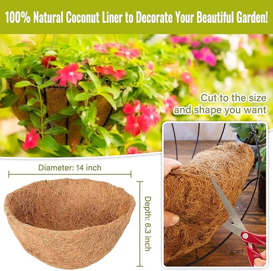 Legigo 3 Pack 14 Inch Hanging Basket Coco Liners Replacement, 100% Natural Round Coconut Coco Fiber Planter Basket Liners for Hanging Basket Flowers/Vegetables