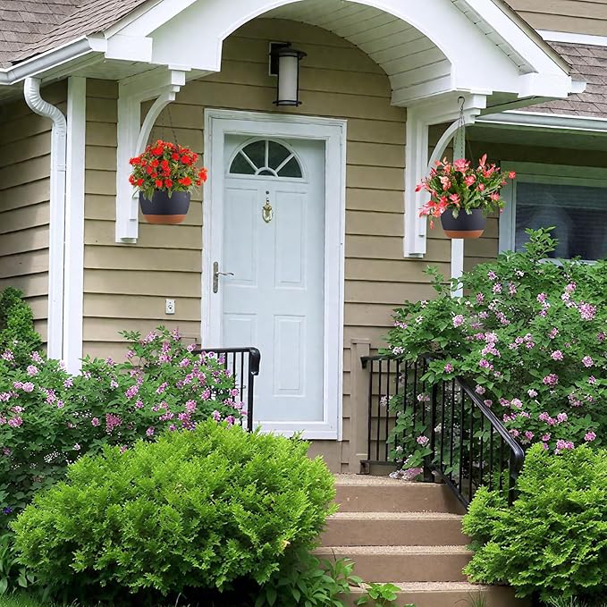 Set of 2 10 Inch Self Watering Hanging Planters for Indoor Outdoor Plants, Color Blocking Hanging Baskets Flower Pots with Drainage Hole & Removable Water-Storage Tray