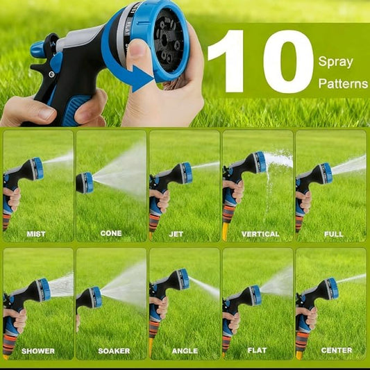 Garden Hose Nozzle with Adjustable 10 Watering Patterns,Hose Spray Nozzle with Slip Resistant High Pressure,Water Hose Nozzles Sprayer for Plants & Lawns Watering,Car Washing and Pet Showering Blue