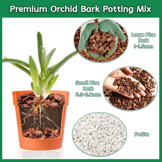 Orchid Bark Potting Mix, 4QT Premium Orchid Potting Mix, Orchid Bark for Indoor Plants with Pine Bark & Perlite, Superior Ventilation & Drainage to Boost Plants’ Growth, Orchid Soil