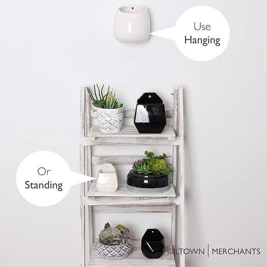 Milltown Merchants Succulent Wall Planters - White Ceramic Wall Mounted Planters - Succulent Plant Pots - Hanging Vases for Living Wall (1 Pack/Modern/White)