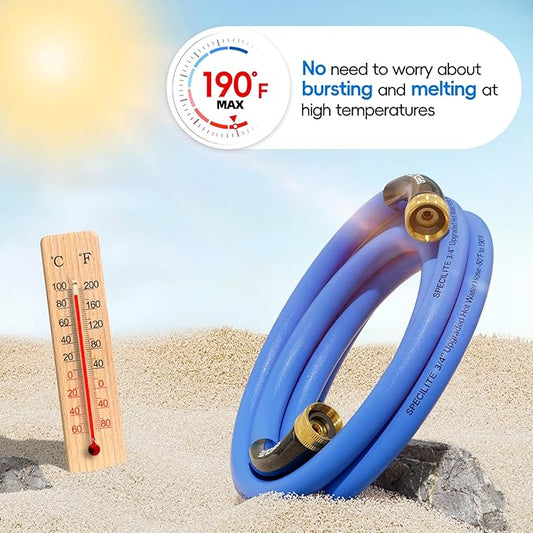 SPECILITE Female to Female Hot/Cold Garden Water Hose 5 ft x 3/4 Inch for Hose Reel, -50℉To 190℉, Heavy Duty, Flexible, Burst 605 Psi, Rubber Extension Pipe with 3/4" Brass Fittings