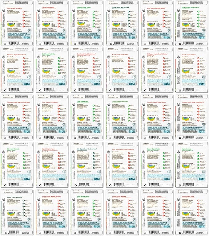 Back to The Roots Heirloom Organic, Non-GMO & USA Grown Seeds, 30ct Herb, Fruit, and Veggies, Assortment May Vary, Guaranteed to Grow