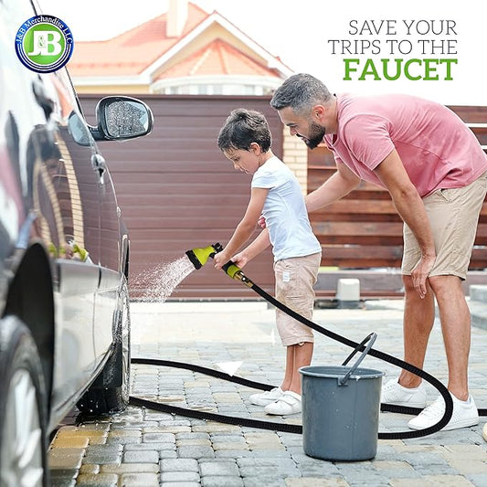 J&B XpandaHose 100ft Expandable Garden Hose – Ultra-Strong 3750D, 4-Layer Latex Core, Brass 3/4" Connectors, 10-Pattern Nozzle & Storage Bag – Lightweight, Kink-Reducing, Leak-Resistant