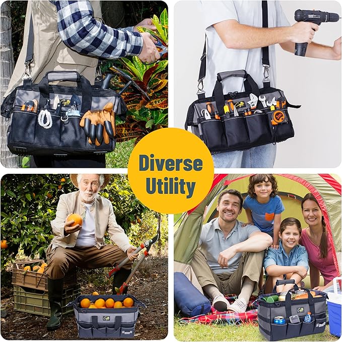 Garden Tool Bag Organizer – 13 Pocket Heavy-Duty Gardening Tote with 7 Outer & 6 Inner Compartments, Anti-Slip Base, Adjustable Shoulder Strap & Belt – Garden Organizers and Storage (Grey)