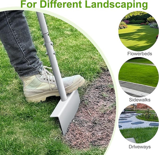 Edger Lawn Tool with T-Grip & Saw-Tooth, Manual Lawn Edger Tool Edging Shovel, Lawn Edger for Grass, Garden, Yard, Landscaping, Sidewalk or Cable Burying, Steel Long Handled, 39in (A)