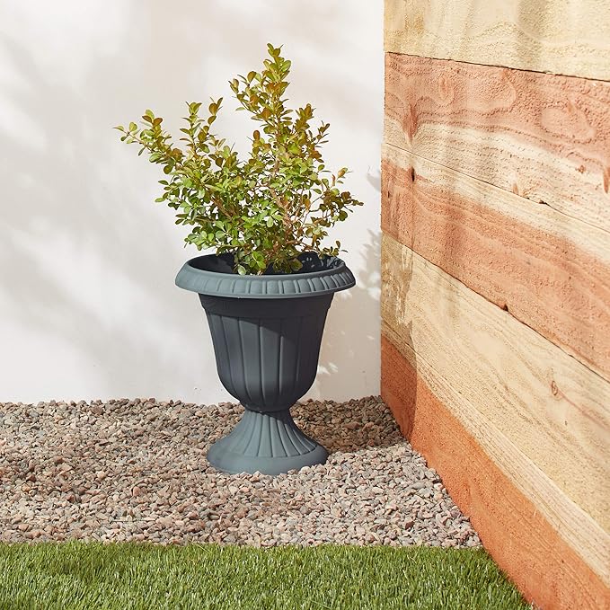 Arcadia Garden Products PL20GY Classic Traditional Plastic Urn Planter Indoor/Outdoor, 10" x 12", Gray