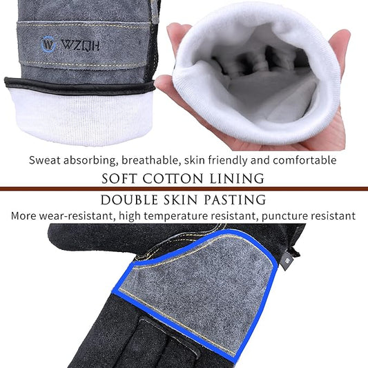 Leather Work Gloves for Men or Women. XX-Large Glove for Gardening, Tig/Mig Welding, Construction, Chainsaw, Farm, Ranch etc. Cowhide, Cotton Lined, Utility, Firm Grip, Durable. Grey-Black 2XL