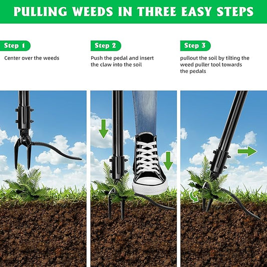 YMHB Weed Puller Tool, 50 Inch Stand Up Heavy Duty Weed Puller Tool, Gardening Hand Weeding Tool, 4 Claw Steel Head with Long Metal Handle Weed Remove Tool for Yard and Garden 