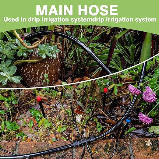 40 FT 1/2 inch Drip Irrigation Irrigation kit Main Line Supply Hose Tube for Garden Irrigation System (Includes 1/2"" Straight Connector, 3-Way Connector, Switch Valve), Black