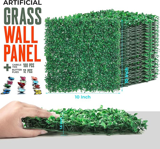 12Pcs Artificial Grass Wall Panels - 10”x10” Grass Backdrop Wall, UV Protected Greenery Decor for Indoor Outdoor Use (10”x10” (12pcs))
