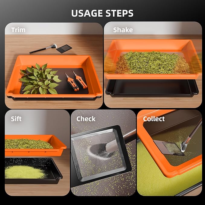 Spider Farmer Trim Tray Kit with Trimming Tray, 150 Micron Precision Screen, Bottom Harvest Bin, Scissors, Brush & Magnifying Card – Collect Pollen and Fine Plant Material