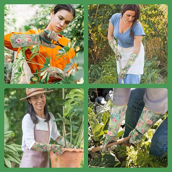 HLDD HANDLANDY Long Gardening Gloves, Leather Thorn Proof Rose Pruning Glove for Men & Women, Great Gift for Gardener