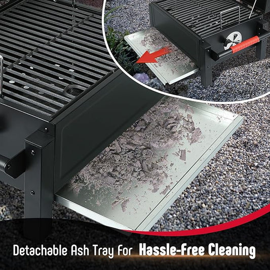 Portable Charcoal BBQ Grills with Cast Iron Grates, Tabletop Charcoal Grills with 354 Sq. In Cooking Area, for Outdoor Camping and Picnic, Black, L26.8’’x W20’’x H21.3’’