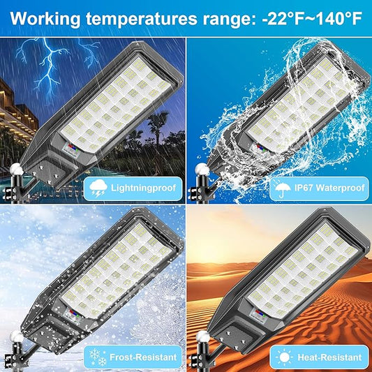 3‑Pack Solar Street Lights Outdoor, 9800W Super Bright LED Solar Powered Street Lamps with Motion Sensor, Dusk to Dawn, IP66 Waterproof for Yard, Garden, Parking Lot, Driveway, Farm