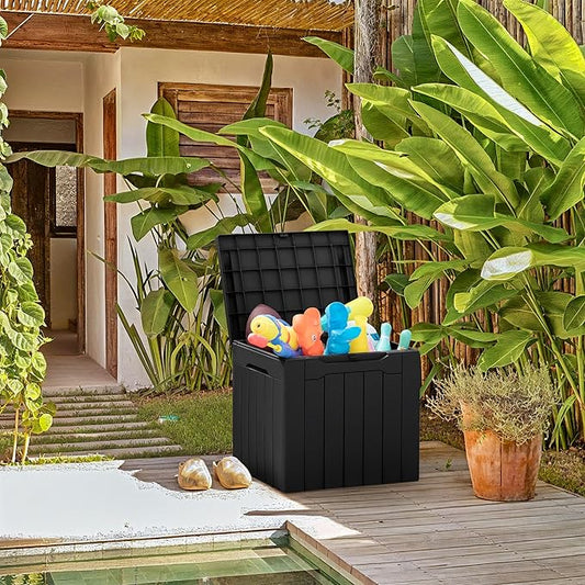 Greesum 31 Gallon Resin Deck Box All Weather Outdoor Storage Boxes for Patio Furniture Set,Outdoor Toys,Garden Tools,Black