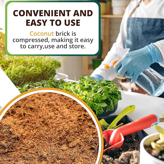 Coco Coir Brick 10 LB - Premium Compressed Coconut Fiber Block for Indoor Plants, Seed Starting & Hydroponics - Low Salt Triple Washed - Expands to 75 Quarts - 100% Natural Peat Alternative