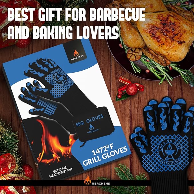Pro-Series BBQ Gloves - Heat Resistant Grill, Grilling, and Oven Gloves for Culinary Experts - Extreme Fireproof Protection, Silicone Grip, Extra Long Mitts - Indoor & Outdoor - with Protective case