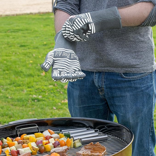 GRILL HEAT AID BBQ Grill Gloves Heat Proof for Grilling – Fireproof 1472°F Heat-Resistant Grill Mitts for Outdoor Barbecue and Smoker, Campfire, Fire Pit, Oven Glove with Fingers for Baking Pizza