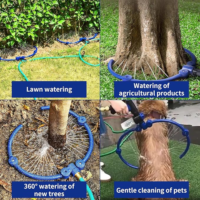 360° Tree Water Ring Gardening Watering System, Adjustable sprinklers for Yard with Y Hose Splitters, Lawn Sprinkler Irrigation System for Garden, Outdoor New Trees Shrubs Plants Garden Beds