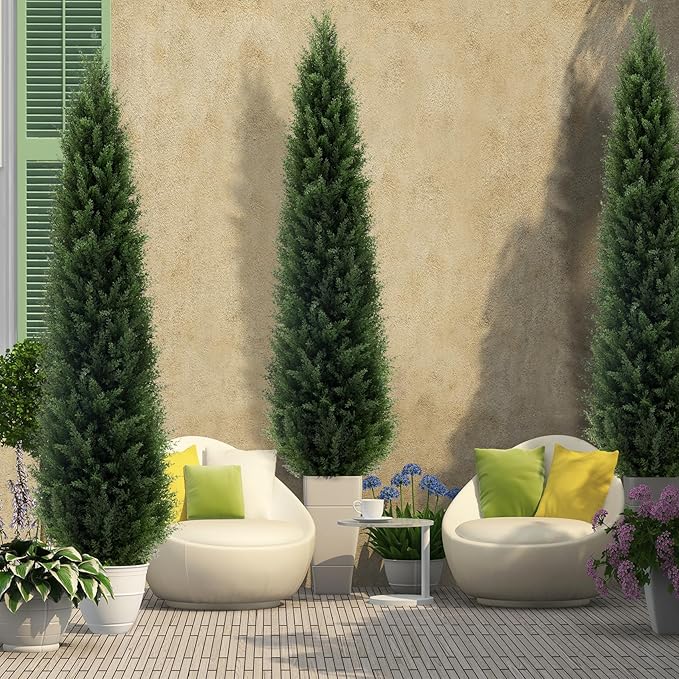 5 ft Artificial Cedar Topiary Trees, 2 Pack Uv Resistant Faux Outdoor Plants, Front Door Cypress Tree Decor Outdoor Entrance, Tall Fake Outside Plants, Evergreen Arborvitae Plastic Indoor Plant