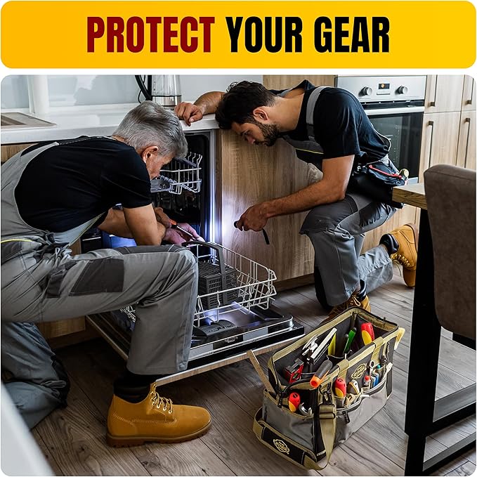 The Ryker 16-inch Large Tool Bag Heavy Duty Tool Bag Organizer for Men/Women 28pockets Portable Utility Bags for Tools - Toolbag Organizers Electrician Tools Bags for men Heavy Duty