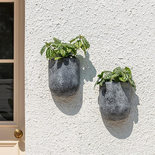 LA JOLIE MUSE Wall Hanging Planters for Indoor Plants,Hanging Flower Pots for Air Plants Succulent, Set of 2, 5.7L*4.1W*7H, Rock Gray
