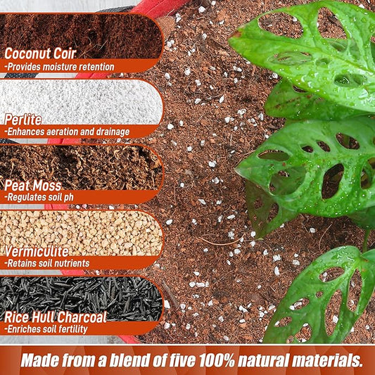 18QT Potting Soil Mix for Indoor Plants - Contains Perlite, Peat Moss, Coco Coir & Rice Charcoal, Natural & Organic Material with Well-Draining, Light & Aerated Texture for Healthy Roots & Fast Growth