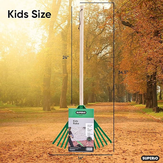 Rakes with Hardwood Handle, Durable Plastic Head to Sweep Leaves in Lawn and Tidying Up The Garden, 34" (Green), 6 Pack
