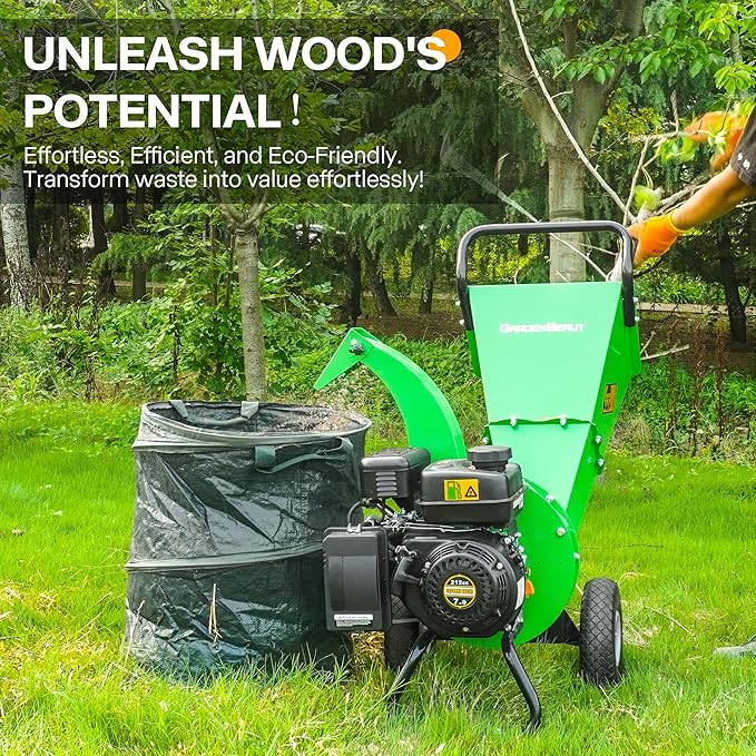 S3 Wood Chipper Shredder, 7HP 212cc Gas Powered Heavy Duty, 3" Max Wood Diameter Capacity, 15: 1 Reduction Ratio, Easy Assembly, 1-Year Warranty After Product Registration