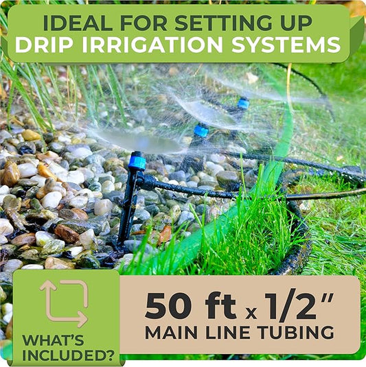 Carpathen 50 FT 1/2 Irrigation Tubing Mainline - Drip Irrigation Tubing Perfect for Push-To-Connect Garden Irrigation System, or as Blank Distribution Hose for Any Gardening Project