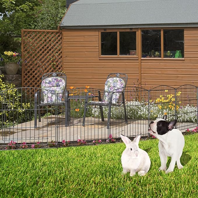 INJOPEXI Garden Fence 12 Panels 23.6ft (L)×24in (H) Decorative Garden Fences with 11 Fence Panels + 1 Gate Rustproof Wire No Dig Garden Fence Animal Barrier Fencing for Outdoor Backyard Patio - Black