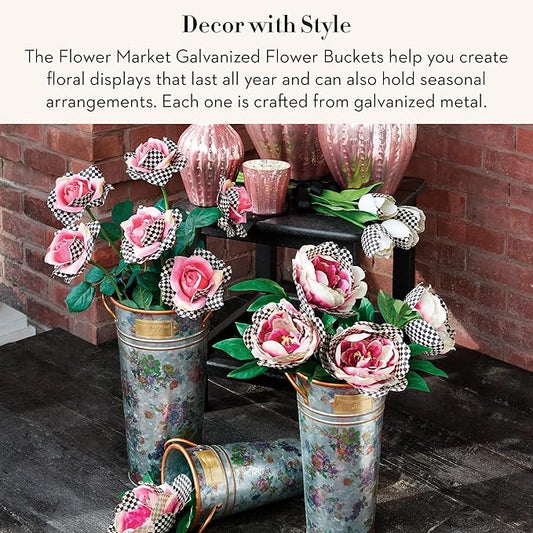 MACKENZIE-CHILDS Galvanized Flower Buckets, Decorative Metal Buckets, Flower Market, Set of 3