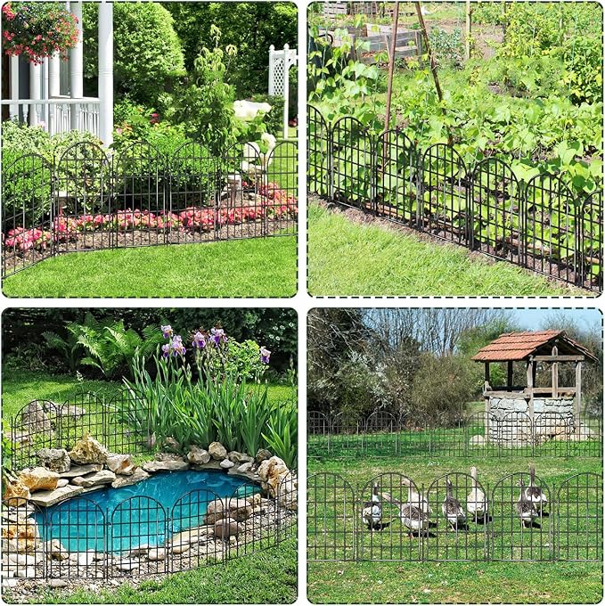 12 Panels Garden Fence, 13.8 ft(L) x 17 in(H) Arched No Dig Fence, Decorative Animal Barrier Fencing with Ground Stake, Rustproof Metal Garden Edging Border for Dog, Rabbit, Outdoor Yard Patio Decor