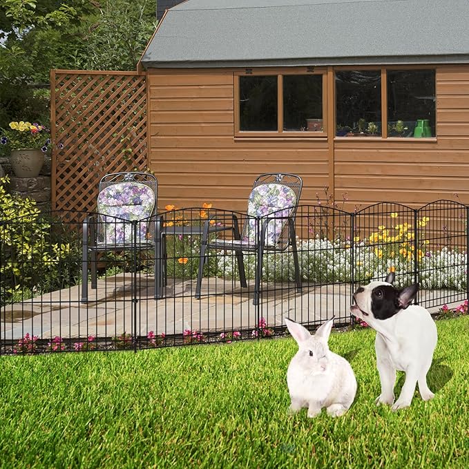 INJOPEXI Garden Fence 12 Panels 23.6ft (L)×24in (H) Decorative Garden Fences with 12 Panels Rustproof Wire No Dig Animal Barrier Fencing Dog Fence for Yard Outdoor Patio - Without Fence Gate